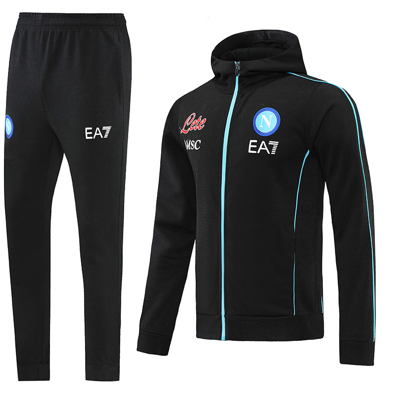 2022-2023 Napoli Hoodie Jacket + Pants Training Suit Black - Team ...